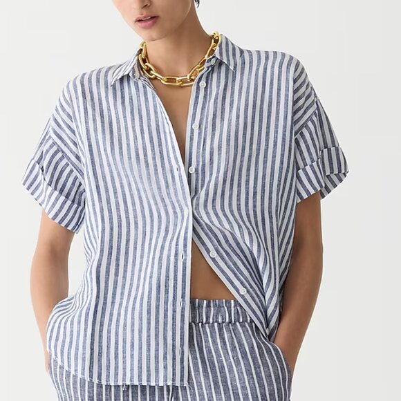 J. Crew Tops - J. Crew Capitaine shirt in striped Baird McNutt Irish linen